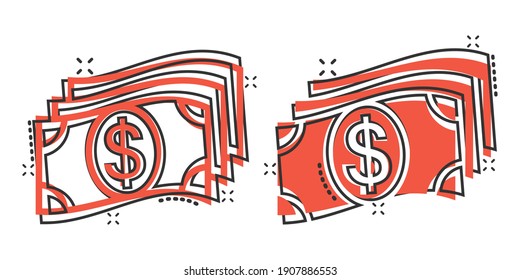 Money stack icon in comic style. Exchange cash cartoon vector illustration on white isolated background. Dollar banknote bill splash effect business concept.