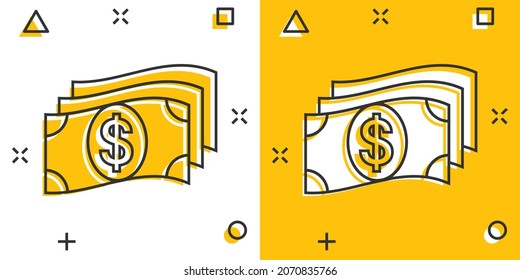 Money stack icon in comic style. Exchange cash cartoon vector illustration on white isolated background. Banknote bill splash effect business concept.