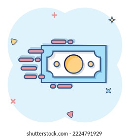 Money stack icon in comic style. Exchange cash cartoon vector illustration on white isolated background. Banknote bill splash effect business concept.