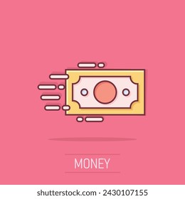 Money stack icon in comic style. Exchange cash cartoon vector illustration on isolated background. Banknote bill splash effect business concept.