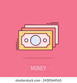 Money stack icon in comic style. Exchange cash cartoon vector illustration on isolated background. Banknote bill splash effect business concept.