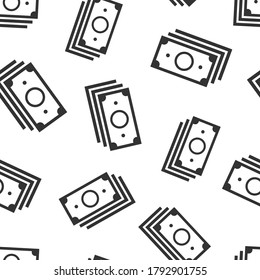 Money stack icon in flat style. Exchange cash vector illustration on white isolated background. Banknote bill seamless pattern business concept.
