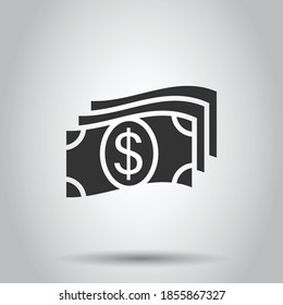 Money stack icon in flat style. Exchange cash vector illustration on white isolated background. Dollar banknote bill business concept.