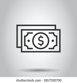 Icono de pila de dinero en estilo plano. Intercambiar ilustración de vector de efectivo en fondo aislado blanco. Concepto de negocio de billetes de banco.