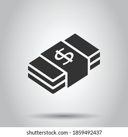Money stack icon in flat style. Exchange cash vector illustration on white isolated background. Banknote bill business concept.