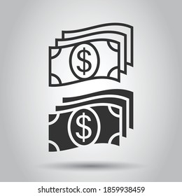 Money stack icon in flat style. Exchange cash vector illustration on white isolated background. Dollar banknote bill business concept.