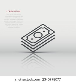 Money stack icon in flat style. Exchange cash vector illustration on white isolated background. Banknote bill business concept.