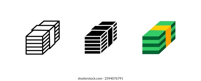 Money stack icon. Symbol of financial wealth and success. Cash bundle vector illustration. Banking and economy pictogram. Investment, savings, and profit concept.