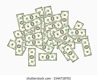 Money stack illustration. Continuous art. Dollar note irregular random wavering pattern. Scattered fortune.