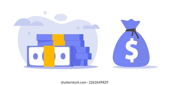 Money stack pile, cash bag sack icon vector graphic simple silhouette flat violet color design, moneybag currency pack bundle heap isolated image clipart modern illustration set