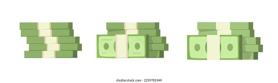 Money stack pile icon vector, paper cash bundle heap bill isolated graphic clipart illustration, banknote dollar usd pack simple flat green modern design, small single cartoon bank notes packet image