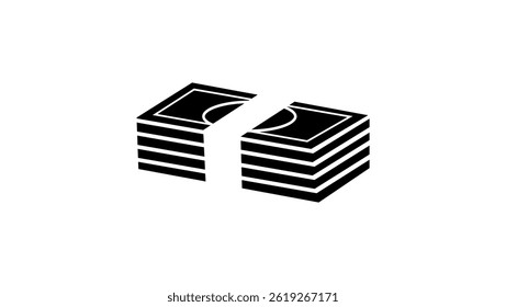 money stack symbol, black isolated silhouette