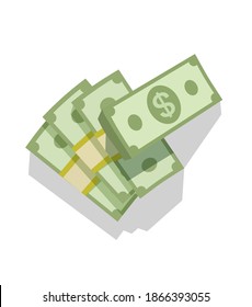 Money Stack Vector Top View Flat Cartoon Illustration Or Cash Pile Paper Bundle, Dollar Currency Bindle From Above Clipart Isolated On White Background, Idea Of Wages Or Salary Earnings