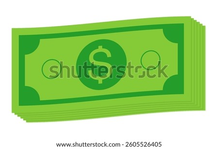 Money stack.Pile of green banknotes.USD money currency bill.Payment, purchase, fund, savings symbol.Vector graphic illustration.Greenbacks isolated on white background .