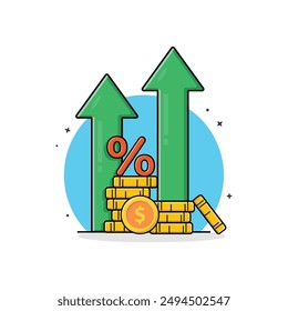 Money Stacks with Green Arrow Vector Illustration. Investment Concept Design