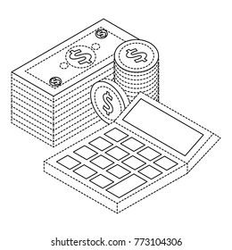 money staked banknote coins and calculator finance isometric