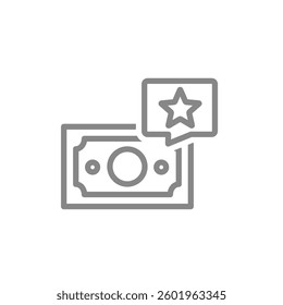 Money with star in speech bubble line icon. Money investment symbol. Vector illustration.
