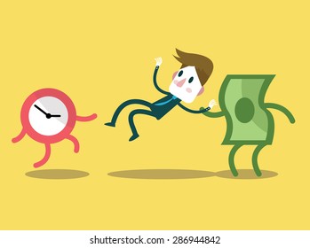 Money steal businessman from time. work force concept. flat design character. vector illustration