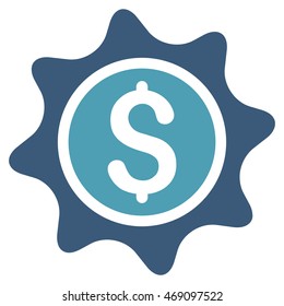 Money Sticker icon. Vector style is bicolor flat iconic symbol with rounded angles, cyan and blue colors, white background.