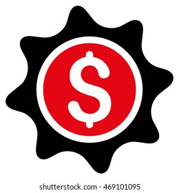 Money Sticker icon. Vector style is bicolor flat iconic symbol with rounded angles, intensive red and black colors, white background.