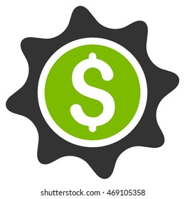 Money Sticker icon. Vector style is bicolor flat iconic symbol with rounded angles, eco green and gray colors, white background.