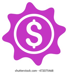 Money Sticker icon. Vector style is flat iconic symbol with rounded angles, violet color, white background.