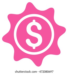 Money Sticker icon. Vector style is flat iconic symbol with rounded angles, pink color, white background.