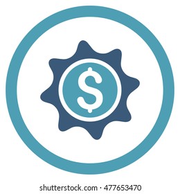 Money Sticker rounded icon. Vector illustration style is flat iconic bicolor symbol, cyan and blue colors, white background.