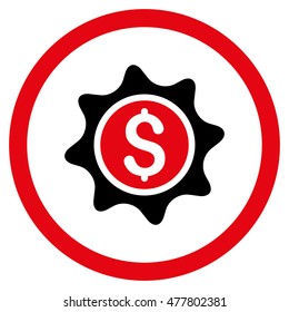 Money Sticker rounded icon. Vector illustration style is flat iconic bicolor symbol, intensive red and black colors, white background.