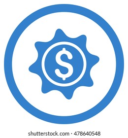 Money Sticker rounded icon. Vector illustration style is flat iconic symbol, cobalt color, white background.