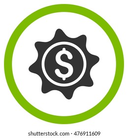 Money Sticker vector bicolor rounded icon. Image style is a flat icon symbol inside a circle, eco green and gray colors, white background.