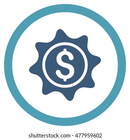 Money Sticker vector bicolor rounded icon. Image style is a flat icon symbol inside a circle, cyan and blue colors, white background.