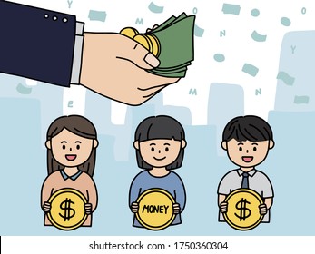 money stimulus plan illustration, QE/Quantitative easing illustration.