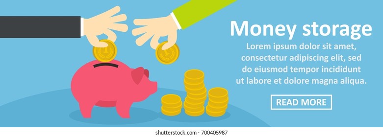 Money storage banner horizontal concept. Flat illustration of money storage banner horizontal vector concept for web