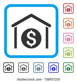 Money Storage icon. Flat gray pictogram symbol inside a light blue rounded square. Black, gray, green, blue, red, orange color additional versions of Money Storage vector.