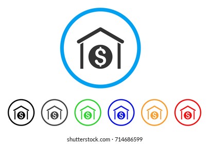 Money Storage icon. Vector illustration style is a flat iconic money storage grey rounded symbol inside light blue circle with black, gray, green, blue, red, orange color additional versions.