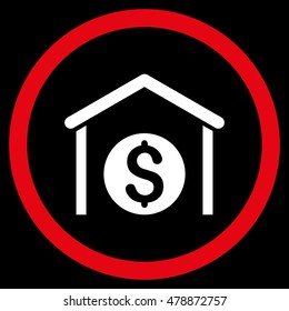 Money Storage vector bicolor rounded icon. Image style is a flat icon symbol inside a circle, red and white colors, black background.