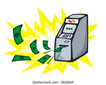 Money stream from ATM - cash machine. Vector illustration.