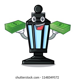 With money street lamp mascot cartoon