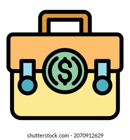 Icono de maleta de dinero. Esquema dinero maleta vectorial color plano aislado