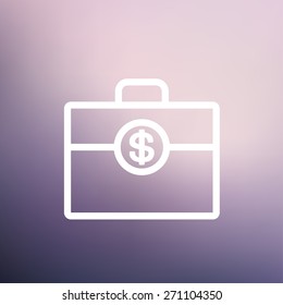 Línea delgada del icono de la maleta del dinero para diseño de web y móvil, minimalista moderno y plano. Icono blanco vectorial en el fondo de malla gradiente.