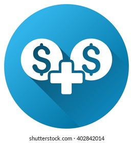 Money Sum vector toolbar icon for software design. Style is a white symbol on a round blue circle with gradient shadow.
