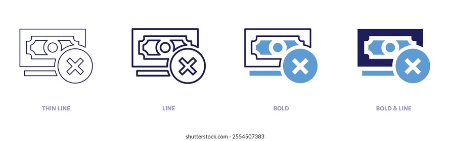 Money summaries icon in 4 different styles. Thin Line, Line, Bold, and Bold Line. Duotone style. Editable stroke.