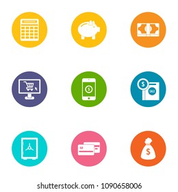 Money supply icons set. Flat set of 9 money supply vector icons for web isolated on white background