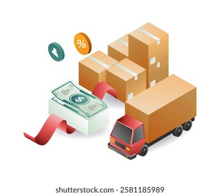 Money supply for sending packages concept illustration