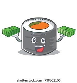 With money sushi cartoon character style