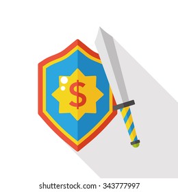 money sword and shield flat icon