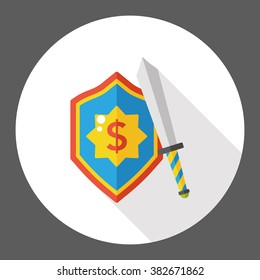 money sword and shield flat icon
