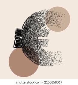 Money symbol . Euro. Grunge textured . Vector