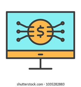 Money Symbol on Computer Screen Line Icon.  96x96 for Web Graphics and Apps.  Simple Minimal Pictogram. Vector